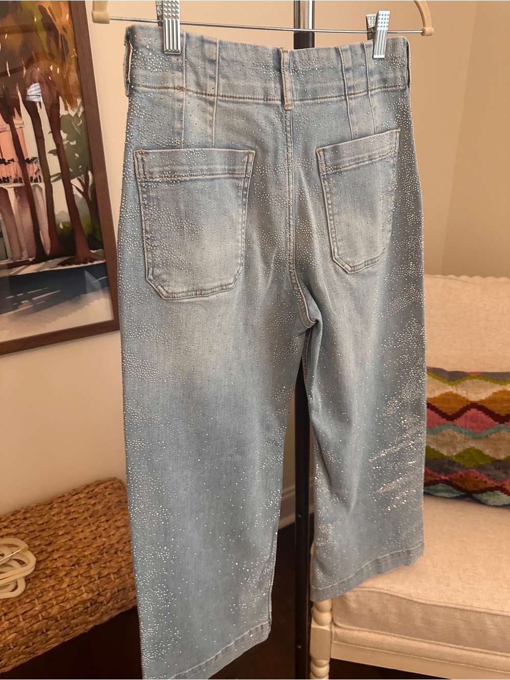 Anthropologie Maeve Colette Light Blue Wide-Leg Jeans with Sparkle Detail - Picture 3 of 8